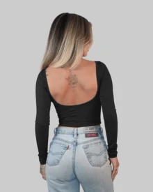 2 Piece Set Women's Cropped T-Shirt, Round Neck, Long Sleeve, Backless, Suitable For Spring And Autumn AITONA - Nhiều màu - Xem 3