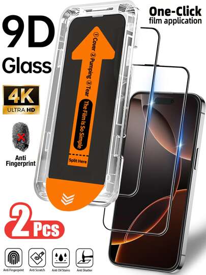 Yezodawee 2 Packs HD Clear Tempered Glass Screen Protector With Install Kit Auto-Alignment Kit Compatible With IPhone 17 Pro Max/17 Pro/17 Air/17/16 Pro Max/16 Pro/16 Plus/16E/16/15 Pro Max/14 Pro Max/13 Mini/12/11 Series, Full Coverage, Anti-Fall, Anti-Scratch, 9H Hardness Shatterproof Tempered Glass Film Protective