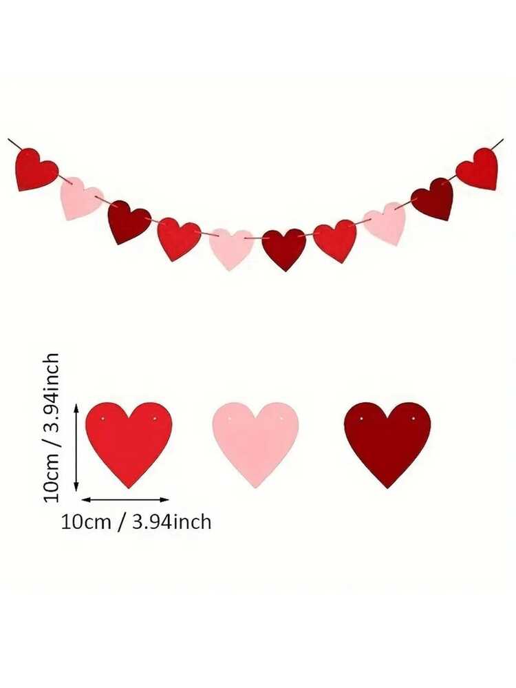 4/2PCS Felt Heart Garland Banner,Red Pink White Banner ,Outdoor Home Hanging,Home Decor, Holiday Party Backdrop Decoration, Photo Backdrop Decoration,For Wedding, Anniversary, Party, Bridal Shower, Engagement, Wedding 1pc - Multicolor - View 7