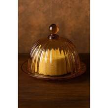 Amber Cheese And Cold Cuts Holder With Butter Dish Lid 14cm X 10cm - 琥珀色 - 查看 2