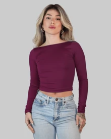 2 Piece Set Women's Cropped T-Shirt, Round Neck, Long Sleeve, Backless, Suitable For Spring And Autumn AITONA - Nhiều màu - Xem 5