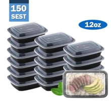 Apsic Meal Prep Containers, 150 Pack 12oz Disposable Take Out Food Storage Containers With Leakproof Lids, Reusable Plastic To Go Lunch Boxes,  Microwave/Dishwasher/Freezer Safe - Black - View 1