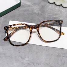 1 副女士塑料全框豹纹方形玳瑁眼镜，1 副男士黑色眼镜适合日常生活方形女士时尚眼镜遮阳镜 - 彩色 - 查看 1