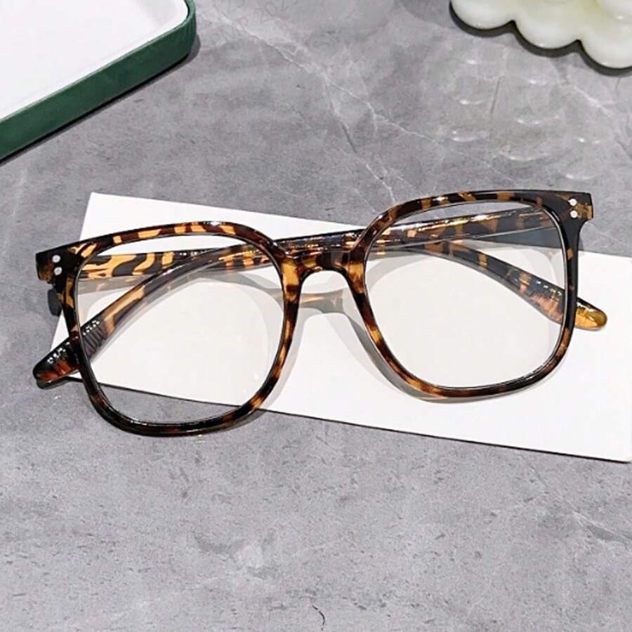 1 副女士塑料全框豹纹方形玳瑁眼镜，1 副男士黑色眼镜适合日常生活方形女士时尚眼镜遮阳镜 - 彩色 - 查看 1