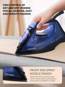SOKANY 1 pezzo Ferro da stiro a vapore ad alta potenza da 1600W, Stiratore portatile per indumenti, 5 impostazioni di calore, Serbatoio dell'acqua grande da 190ML, Rimuovi pieghe per uso domestico e da viaggio, Stiratore portatile per indumenti da viaggio per affari