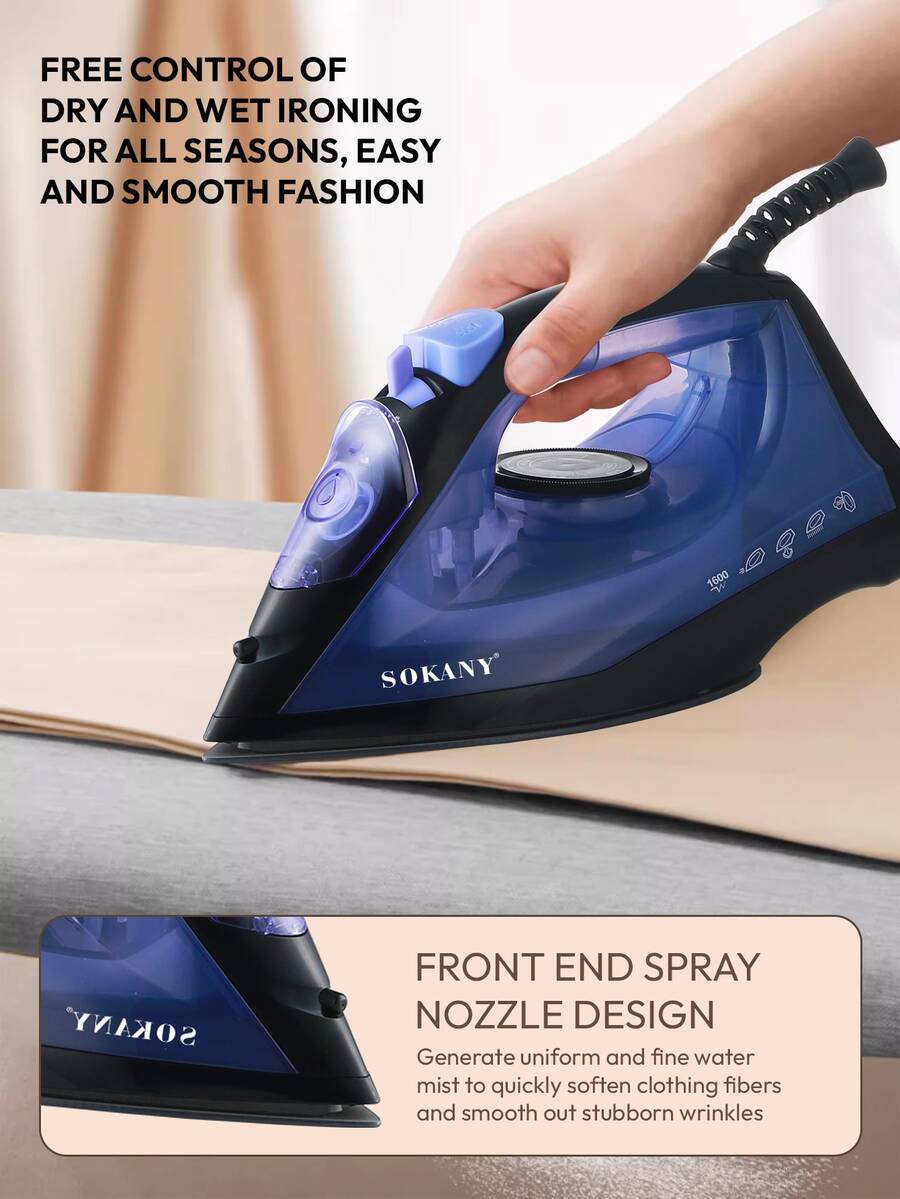 SOKANY 1 pezzo Ferro da stiro a vapore ad alta potenza da 1600W, Stiratore portatile per indumenti, 5 impostazioni di calore, Serbatoio dell'acqua grande da 190ML, Rimuovi pieghe per uso domestico e da viaggio, Stiratore portatile per indumenti da viaggio per affari