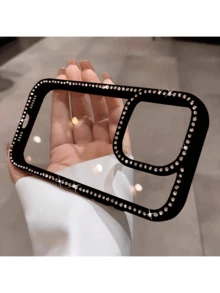 1个黑色奢华闪亮钻石透明手机壳，兼容 17 Air 16e/15 Pro Max/14 Plus/13 Pro，防震保护，硬质亚克力材质，带防撞边框 - 黑色 - 查看 2