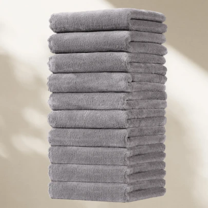 Bộ 10 khăn tắm, thấm hút cao, mềm mại và thoải mái, thiết kế gọn gàng, thích hợp sử dụng trong gia đình, dùng cho phòng tắm, phòng tập thể dục, phòng xông hơi khô, khăn lau, màu xám