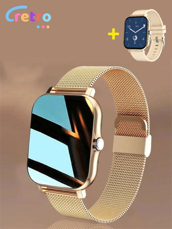 CcRetro Reloj inteligente de 1,69 pulgadas para hombre y mujer, correa de metal + correa de silicona, pulsera inteligente con función de llamada Bluetooth, reloj deportivo impermeable con monitorización del sueño, calorías, podómetro y función de frecuencia cardíaca