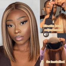 200% Density Glueless Wigs Human Hair Pre-Plucked Ombre Highlight Short Bob Wig Human Hair For Women 4*4 5*5 13x4 13x6 Straight Lace Front Wigs Human Hair Ready To Wear For Woman