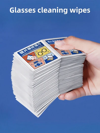 100 piezas Toallitas húmedas para limpiar gafas, paño de limpieza desechable portátil para gafas y otras superficies de vidrio, apto para el hogar, camping, viajes, disponible en 50 piezas/100 piezas/200 piezas