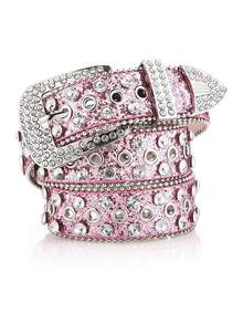 1条纯色朋克摇滚嘻哈街头风水晶镶嵌腰带，高档真皮腰带，适合秋季、万圣节、秋冬季节，适合青少年、青年、男士，休闲、户外、运动、度假、毕业礼物、生日礼物、日常佩戴