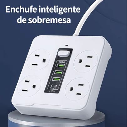 Extensor de salida de enchufe múltiple de 8 en 1 con USB, separador de salida de pared eléctrico con 4 puertos USB (1 USB C) y 4 salidas, tiras de alimentación de adaptador de cargador de pared para oficina, mesita de noche, viaje