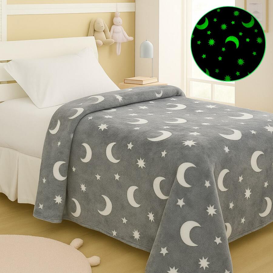 Children's Magic Blanket Glow In The Dark Fluorescent Blanket 2.00x1.50 MTS - 月亮和星星 - 查看 1