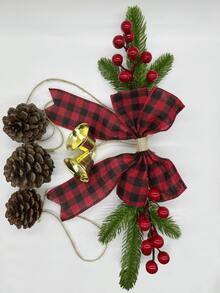 1pc Christmas Door Decoration,Christmas Decorations ,Hanging With Pines Red Berries And Pure Natural Pine Cones
