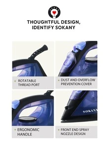 SOKANY 1 pezzo Ferro da stiro a vapore ad alta potenza da 1600W, Stiratore portatile per indumenti, 5 impostazioni di calore, Serbatoio dell'acqua grande da 190ML, Rimuovi pieghe per uso domestico e da viaggio, Stiratore portatile per indumenti da viaggio per affari