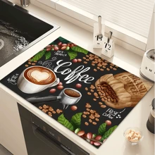 1pc Coffee Cup & Dish Drying Mat, Espresso Machine Countertop Absorbent Pad, Coffee Theme Bathroom Vanity Draining Mat, Soft Faucet Absorbent Pad, Vanity Cup Mat, Kitchen & Bathroom Accessories