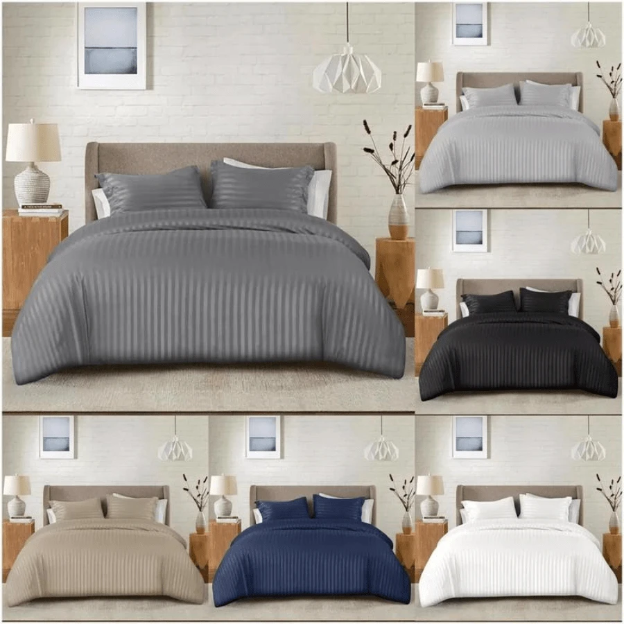 Bedding Double Sheets Set Luxurious Hotel Quality Affordable Bedding With SATIN Stripes- Soft And Breathable - Available In 5 Premium Colors - Single Double King Super King Size