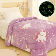 Children's Magic Blanket Glow In The Dark Fluorescent Blanket 2.00x1.50 MTS - 淡紫色獨角獸 - 查看 1