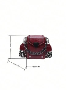Bolso cuadrado pequeño de moda, casual y elegante con cadena gruesa, decoración en forma de corazón, correa ancha, bolso de hombro y bandolera para mujer, adecuado para citas, compras y viajes