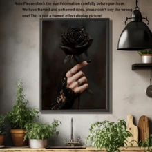 1 件，哥特式黑玫瑰深色学院风格墙面艺术帆布海报，精致蕾丝手套与手工设计，万圣节家居装饰，墙壁艺术，海报优质帆布适用于卧室、办公室、浴室装饰 - 理想的家居装饰礼物 - 帆布材料（可选框架）