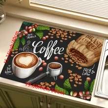 1pc Coffee Cup & Dish Drying Mat, Espresso Machine Countertop Absorbent Pad, Coffee Theme Bathroom Vanity Draining Mat, Soft Faucet Absorbent Pad, Vanity Cup Mat, Kitchen & Bathroom Accessories