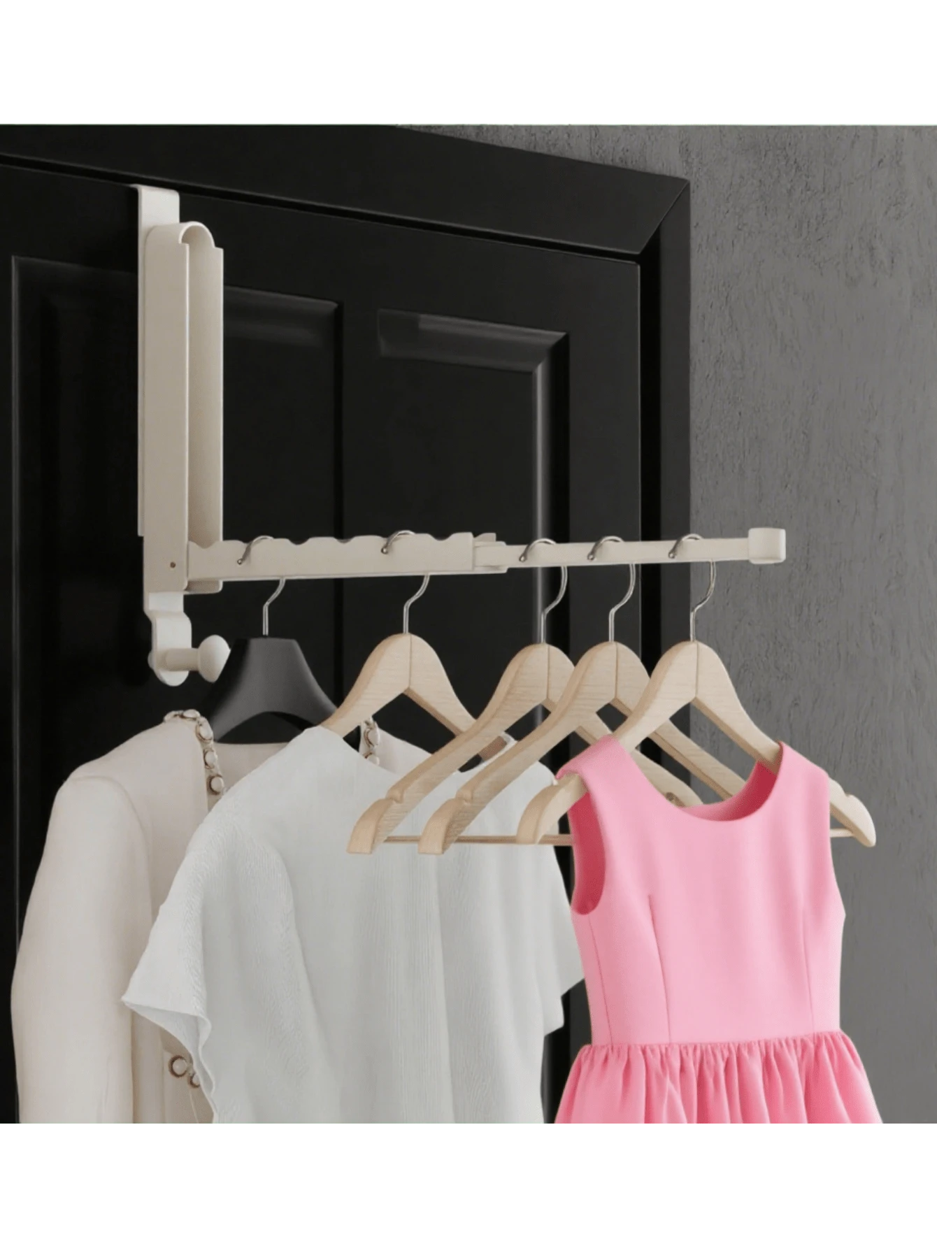 رف تعليق قابل للطي - رف تعليق للباب مع خطافات للخزائن والحمامات وغرف الغسيل - مصنوع من سبيكة الألومنيوم المتينة لتعليق المناشف والمعاطف والقمصان - مثالي للمساحات الصغيرة، تصميم ملمس معدني، مواد متينة، تخزين محمول، ضروري للمعيشة المدمجة - متعدد الألوان - مشاهدة 1