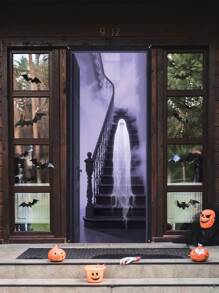2D 万圣节鬼门横幅、恐怖鬼万圣节门装饰、万圣节门装饰、万圣节派对横幅、用于前门廊、万圣节派对用品、恐怖装饰背景板。