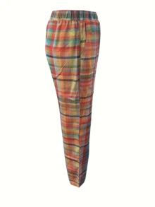 1PC Of Colorful Plaid Beach Style Polyester Blend Women's Trousers, Suitable For Casual Outings In All Seasons - Multicolor - View 2