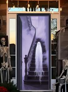 2D 万圣节鬼门横幅、恐怖鬼万圣节门装饰、万圣节门装饰、万圣节派对横幅、用于前门廊、万圣节派对用品、恐怖装饰背景板。