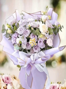 paquete de 20/40/60 piezas, Papel de envolver para ramos, Papel de envolver estilo coreano con borde dorado, Adecuado para embalaje y decoración de regalos hechos a mano, Suministros florales, 23 X 23 pulgadas, Papel de seda, Suministros para ramos (Morado), Halloween, Navidad, Día de San Valentín - Morado - Ver 3