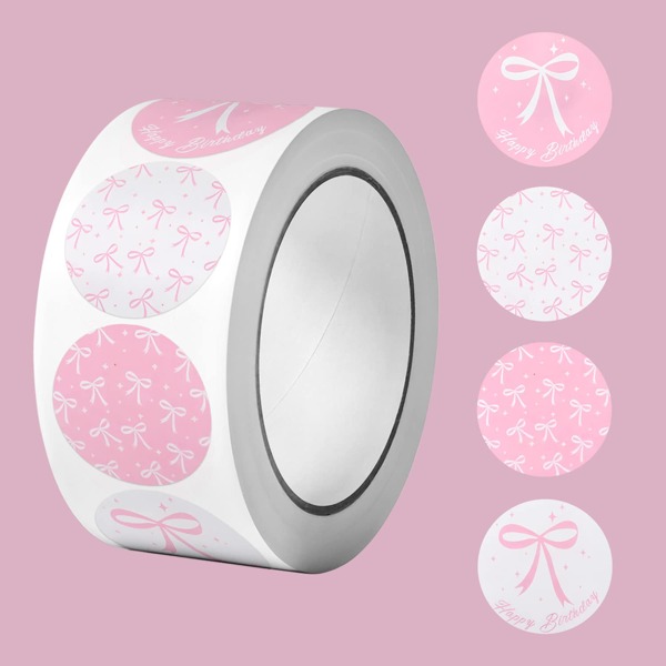 500pcs/Roll, Pink White Bow Stickers, Birthday Holiday Party Gift Packaging Supplies Candy Gift Bag Sealing Stickers, Hand Ledger Stickers, Decorative Stickers, Gift Birthday Wedding Accompaniment Packaging Decoration Stickers, Bowknot Decoration