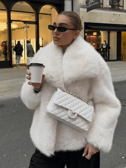 GDDYIN Women's New Solid Color Soft Faux Fur Short Jacket, High-End Elegant For Dates, Winter