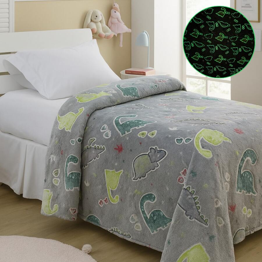 Children's Magic Blanket Glow In The Dark Fluorescent Blanket 2.00x1.50 MTS - Dino - View 1