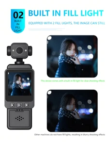 Cámara de acción de bolsillo 4K 1080P, cámara compacta de deportes de alta definición, videocámara portátil con WiFi 4K, grabadora, recargable por USB, rotación de 360°, estabilizador de mano, visión nocturna, adecuada para grabación de vida, viajes, vlogging, transmisión en vivo y aventuras al aire libre - Perfecto como regalo para parejas, vuelta al cole o Pascua