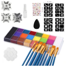 20 色面部彩绘油画调色板套装，3 种随机模板设计，防水防晕染，色彩鲜艳饱和，适用于万圣节、圣诞节、狂欢节、啦啦队、体育赛事、角色扮演 - 單件 - 查看 2