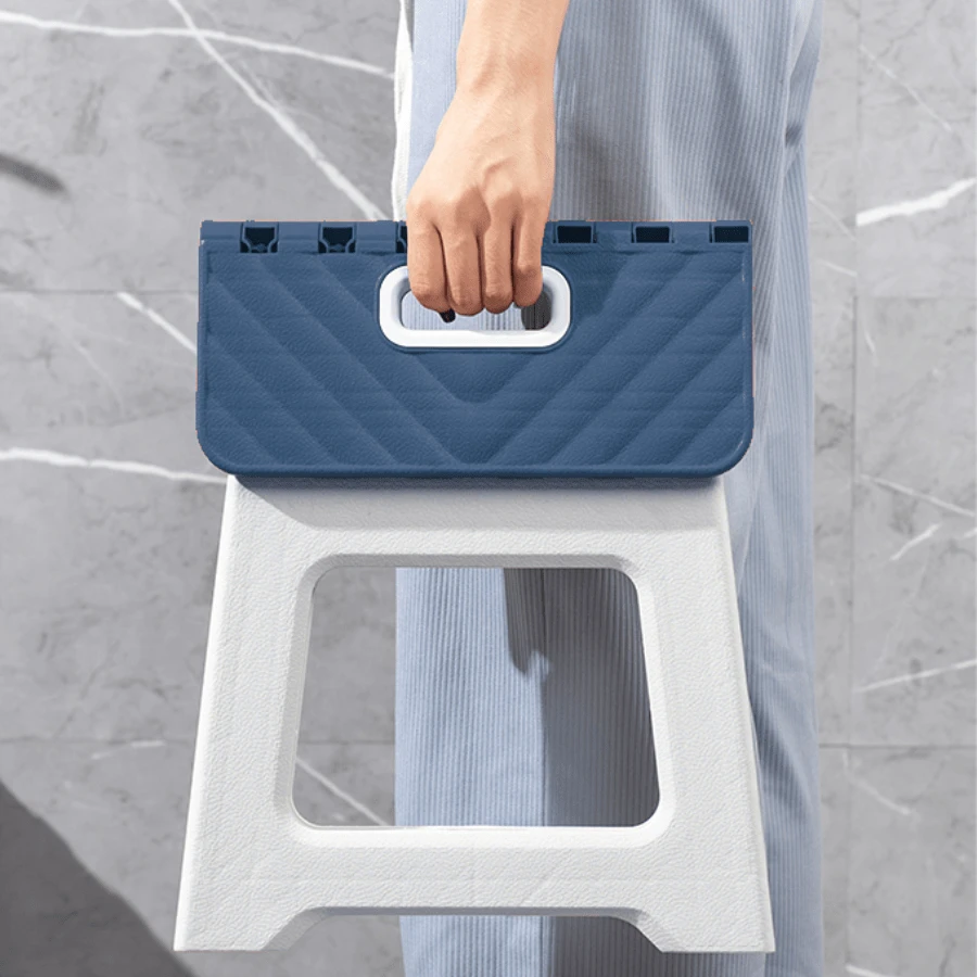 Lightweight Plastic Foldable Step Stool For Kids Or Adults, Suitable For Living Rooms, Kitchens, And Bathrooms, Portable Travel Camping Stool (Blue) - 藍色 - 查看 1