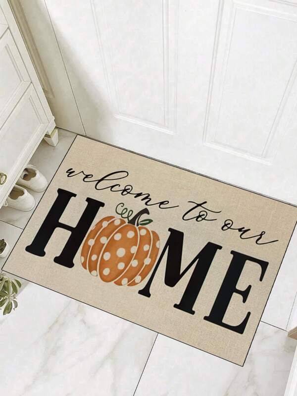 1pc 'Alphabet, Pumpkin, Thanksgiving' Doormat, Indoor Mat, Throw Rug, Creative Door Mat, Entryway Themed Mat, Home Decor, Non-Slip Floor Rug Mat, Bedroom Accessories, Photo Props, Outdoor Decor, Throw Rug, Area Rug, Gift