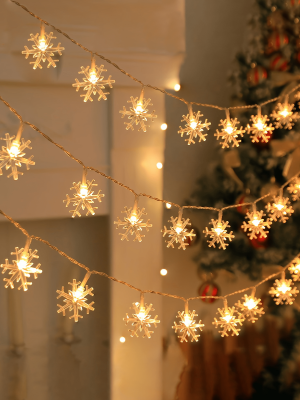 Luces de Navidad, 10/20/40 luces de cadena con forma de copo de nieve con pilas, resistentes al agua, luces de hadas para dormitorio, patio, habitación, jardín, fiesta, hogar, decoración navideña interior y exterior para árbol de Navidad, blanco frío, blanco cálido, decoración del hogar, decoraciones navideñas, decoración de habitación, invierno