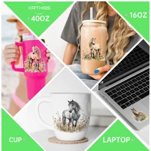 XRTHGS XRTHGS 12PCS/SET UV DTF Cup Wraps Flower Horse Style Self-Adhesive Sticker For Coffee Cups, Water Bottles, Home Decor, Laptops And Refrigerator DIY Crafts(Glass Not Included)