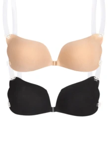 2 Pairs Of Bonded Push Up Bras With Clear Straps - Reusable Push Up Bonded Bras - Suitable For Deep V, Backless Bras - Nhiều màu - Xem 5