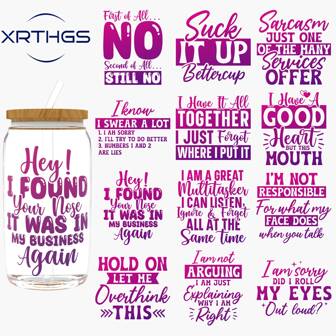 12PCS/SET UV DTF Transfer Stickers Sarcastic Cartoon Theme Style UV DTF Cup Wrap Suitable For Glasses, Notebooks, Computers, Tables And Chairs, Etc. For DIY Creativity, High Viscosity UV DTF Cup Sticker(Glass Not Included)