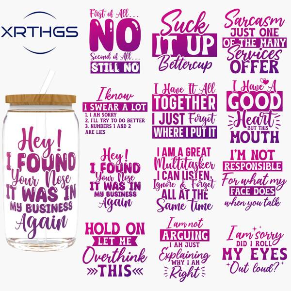 12PCS/SET UV DTF Transfer Stickers Sarcastic Cartoon Theme Style UV DTF Cup Wrap Suitable For Glasses, Notebooks, Computers, Tables And Chairs, Etc. For DIY Creativity, High Viscosity UV DTF Cup Sticker(Glass Not Included)