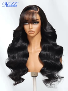 Nadula 13x4 Pre-Everything™ Pre C Part Body Wave Wig With Wispy Air Bangs Glueless Human Hair With Invisi Drawstring Invisible Knots Pre Cut Lace Front Put On And Go Human Hair Wigs 150% Density - SNatural - View 5