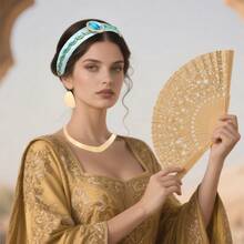 1个发箍，1条金色粗项链，2对夸张耳环，阿拉伯公主万圣节服装首饰套装，茉莉公主风格 - 金色 - 查看 3