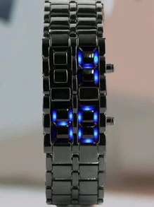 1pc Fashionable New Business Men's Stainless Steel Band LED Electronic Watch, Suitable For Daily Decoration