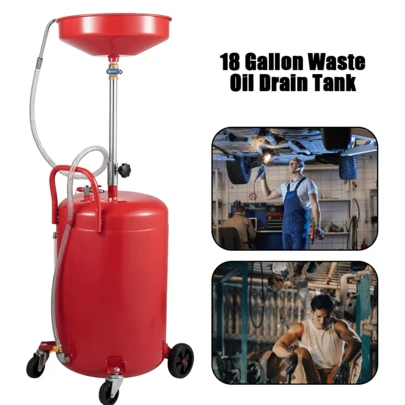 Lislark 18 Gallon 80L Oil Drain Tank Garage Air Oil Waste Extractor Drain Drainer Tank Red