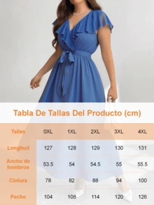 Vestidos de Gasa de Talla Grande para Mujer, Vestidos Casuales de Manga Corta para Mujer, Vestidos de Cuello con Volantes de Lunares para Dama, Vestidos Refrescantes para Mujer con Cinturones, Adecuados para Usar En Vacaciones de Verano - Azul - Ver 5