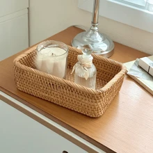 1件/3件天然藤条手工编织收纳篮，零食水果收纳盒，柳条篮，浴室托盘，浴室收纳箱。长方形编织面包篮，桌面和橱柜装饰收纳篮，耐用优雅