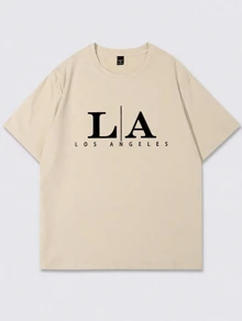 Men's Fashion Round Neck Short Sleeve Letter Graphic Casual T-Shirt Los Angeles T Shirt - Albaricoque - Ver 2
